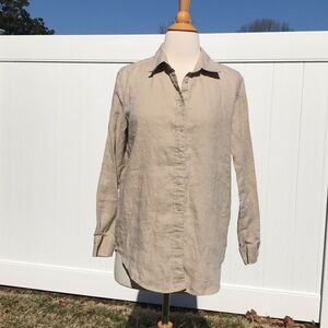 Quince 100% European Linen Button-Down Shirt in Driftwood Tan Size Small
